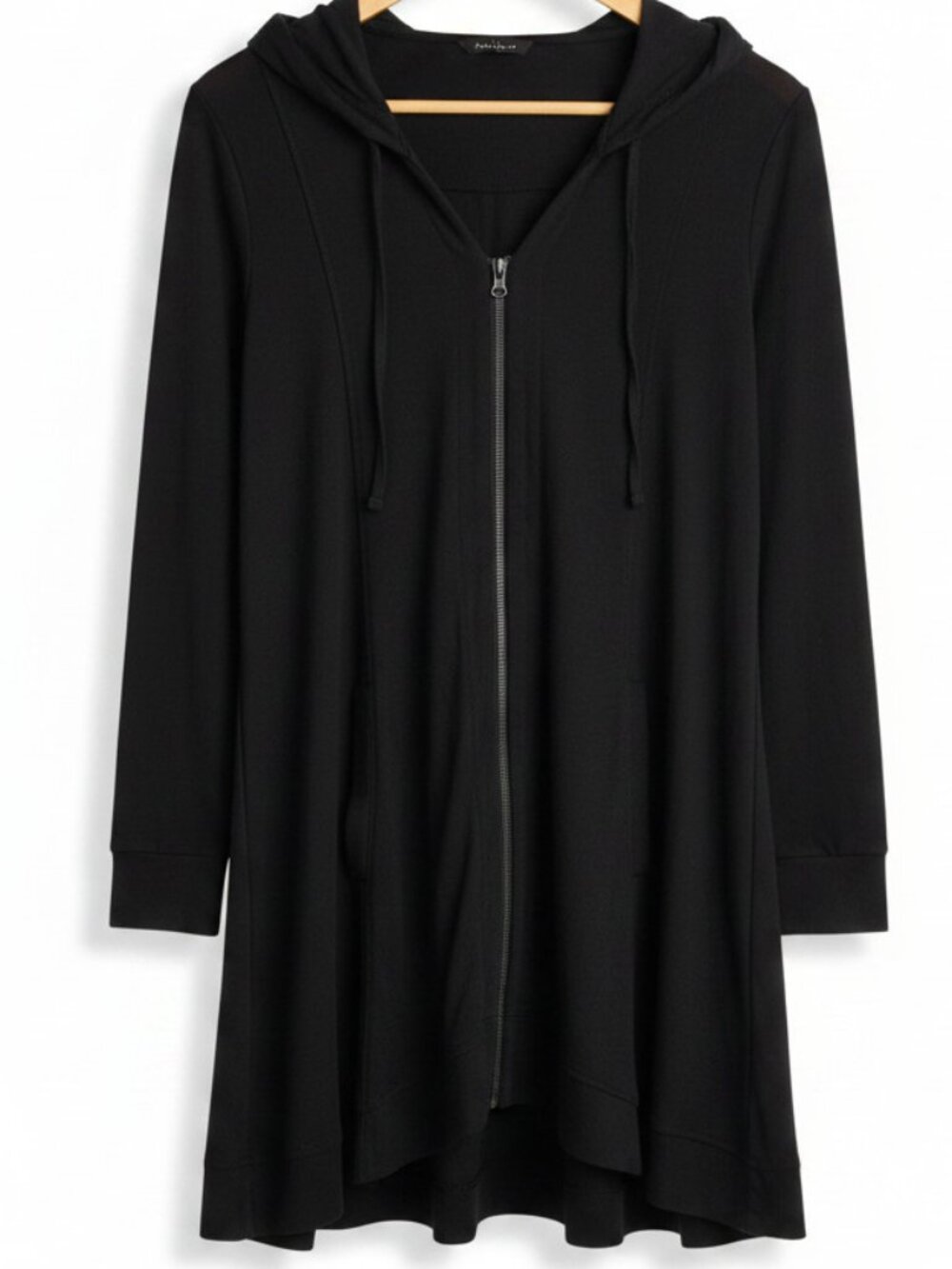 Cable & Gauge Black Zip Up Hoodie Tunic Top Size Large 94% Cotton High-Low Hem